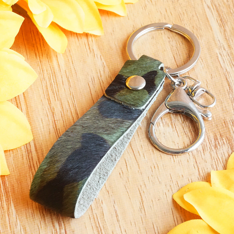 Wholesale 2pcs Western Style Animal Fur Pattern Camouflage West Leather Personalized Handmade Keychains